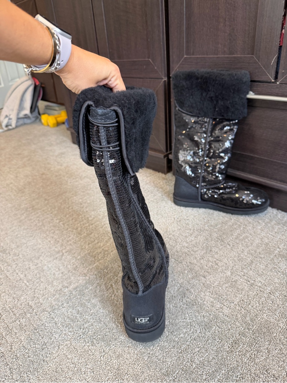 Ugg tall black sequin boots. Size 11 over the knees flip down - Picture 5 of 8